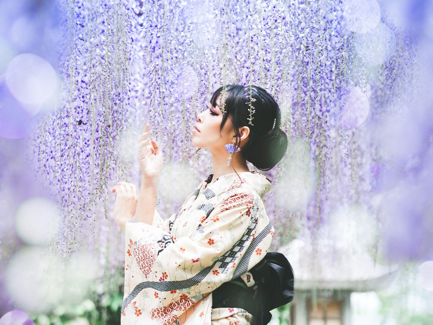 夏の藤の花と妖精の様に美しい着物美人 (2)